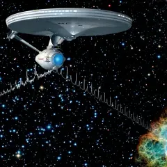 Statek kosmiczny Enterprise przemierza kosmos, a jego trasa wyznacza wykres pulsu życia, niczym gwiazda polarna wskazująca drogę.